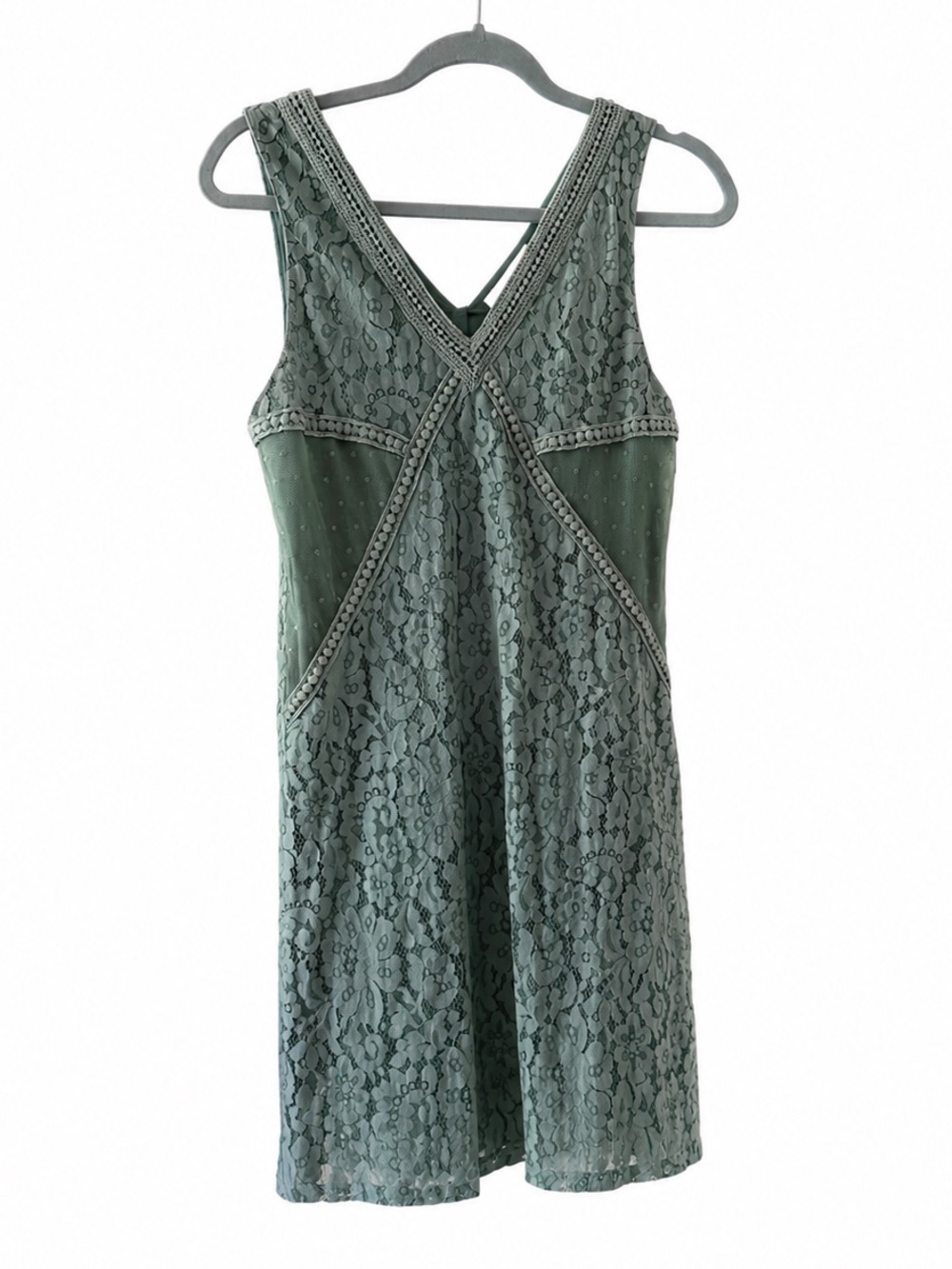 Sage Green Floral Lace Sleeveless Dress Size Small Boho Chic Mini Dress
